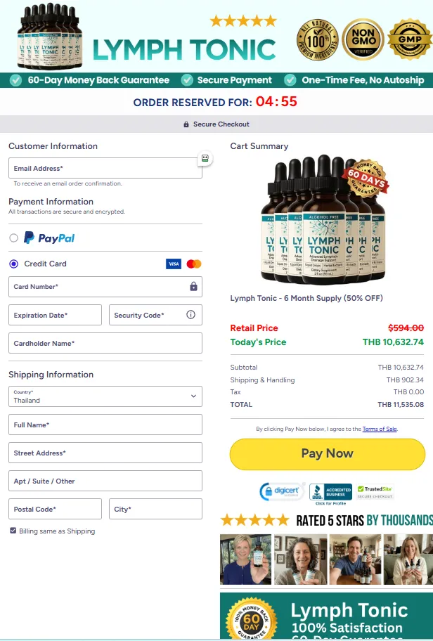 Secure checkout process for Lymph Tonic herbal wellness supplement orders